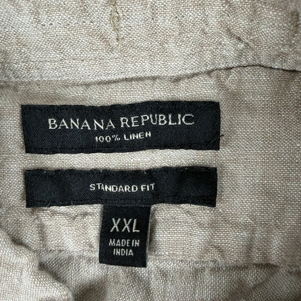 Banana Republic Shirt Mens XXL Tan Linen Button Down Short Sleeve Standard Fit‎